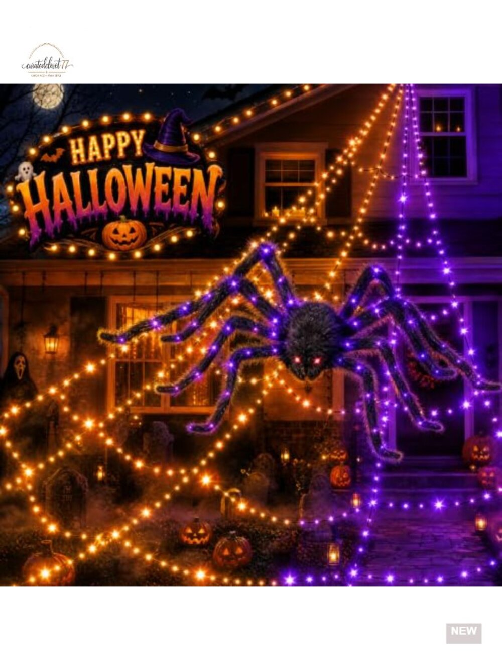Halloween Spider Web Lights with Giant Spider Outdoor Decoration